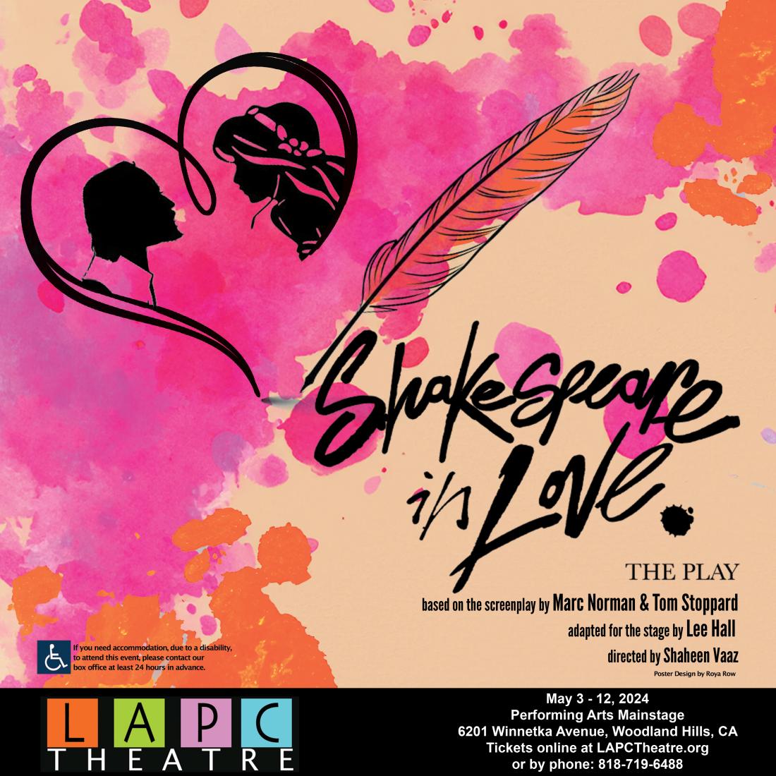 flyer advertising the Pierce College Shakespeare in Love performances 