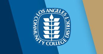 Los Angeles Community College District logo with decorative color watches in the background