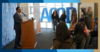 Interim Chancellor Dr Alberto J. Román at a press conference