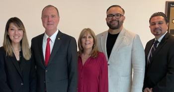 Newsletter Image Senator Schiff, Board President Iino, Trustee Hoffman, Trustee Vela, and Chancellor Roman