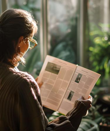 Woman reading a newsletter