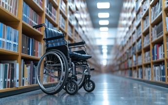 Wheelchair in aisle of building