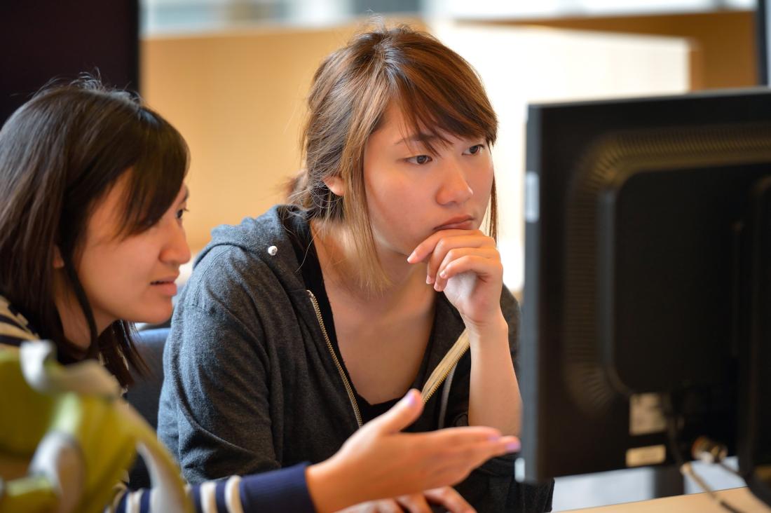 Two Girls Looking at the Computer