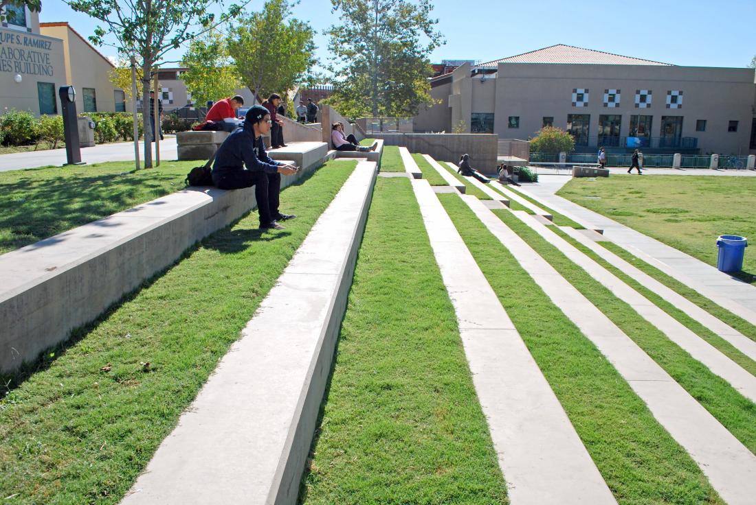 Student in Stair with Grass