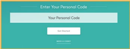 Screen in app to enter Personal Code
