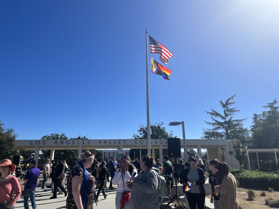 The Pride Flag was raised on the college’s flagpole. 