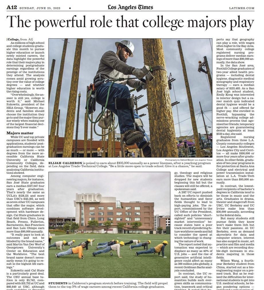 LATTC's Electrical and Power Transmission Installation Program Leads LA Times Article on Most Lucrative College Majors 