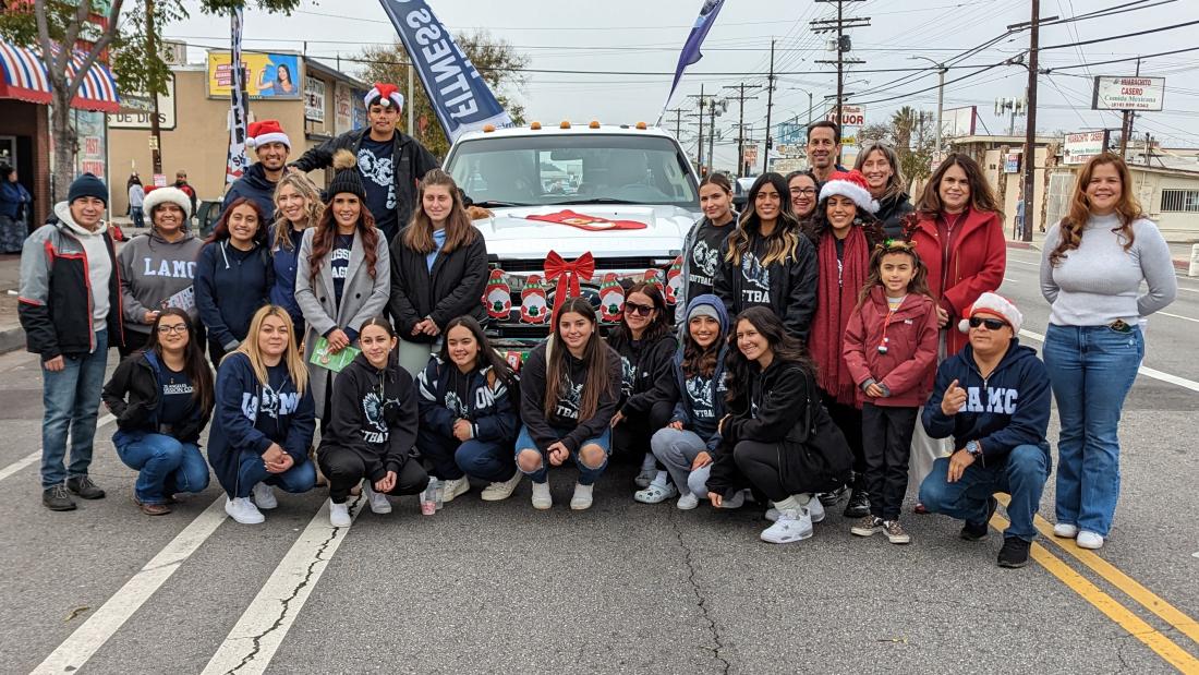 Group photo of LAMC students, faculty, and staff at the Pacoima Holiday Parade