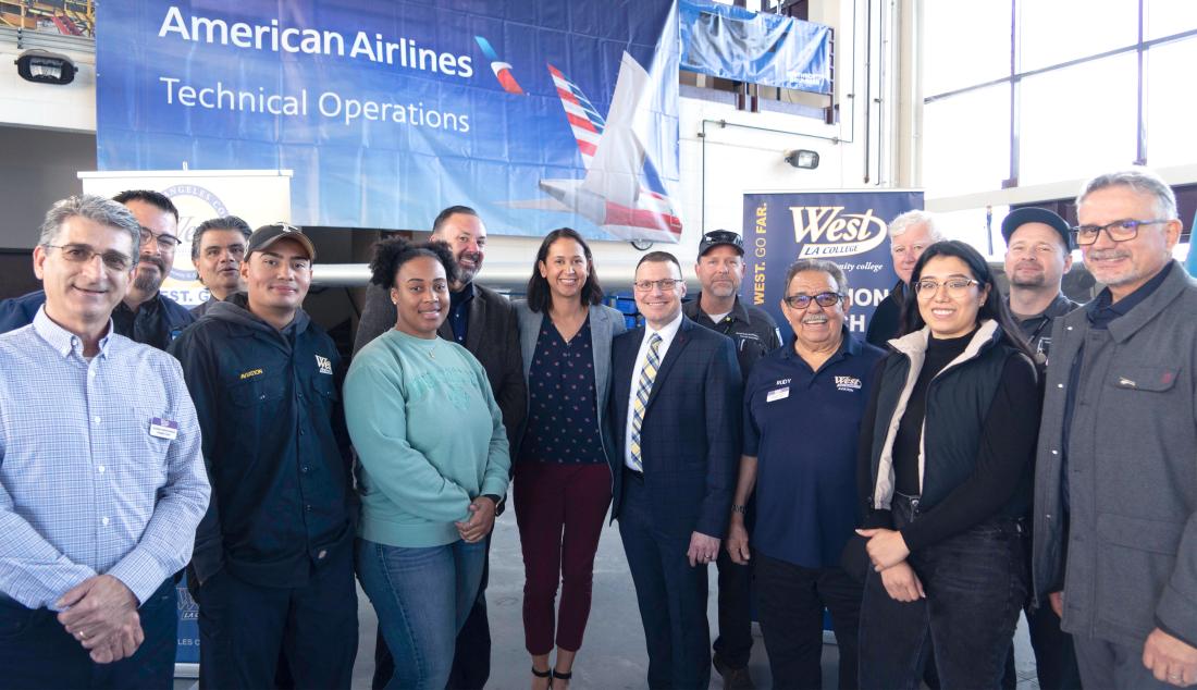 West faculty, students and alumni with WLAC Vice President Jeffrey Archibald, American Airline Vice President Evita Garces, and LACCD Vice Chancellor Jim Lancastser