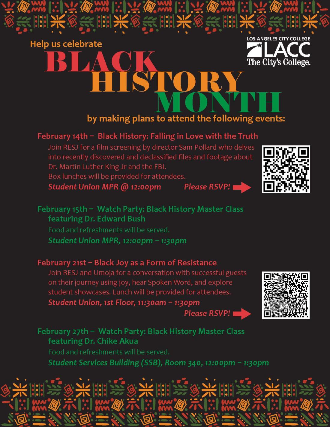 Black History Month events flyer