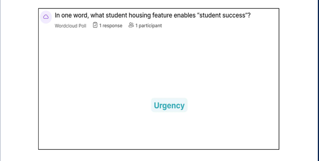Poll indicating In one word, what student housing feature enables "student sucess"?