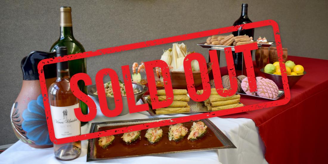 A “Sold Out” stamp across a sampling of the food and wine available at the upcoming Food & Wine Festival
