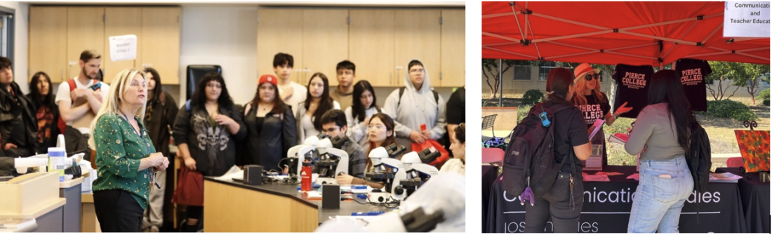 left: Students in the lab. Right: Professor Anderson with prospective students.