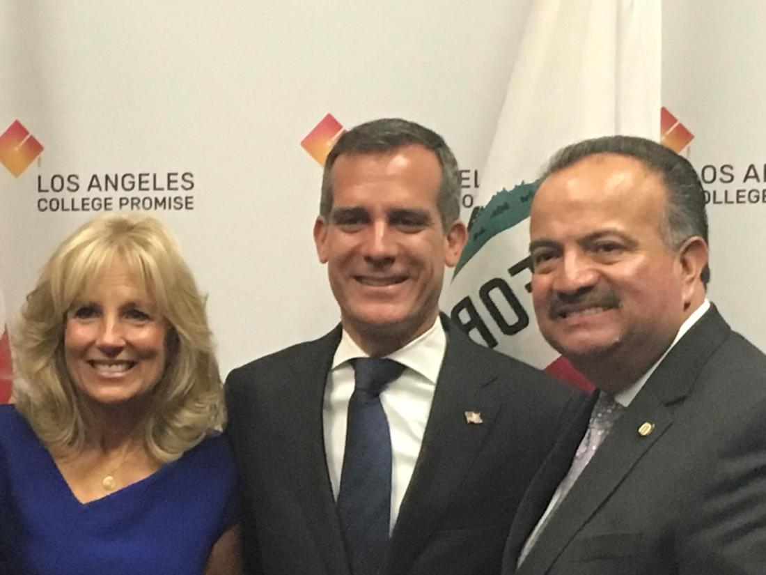 First Lady Jill Biden and LA Mayor Eric Garcetti meet with Chancellor Francisco Rodriguez