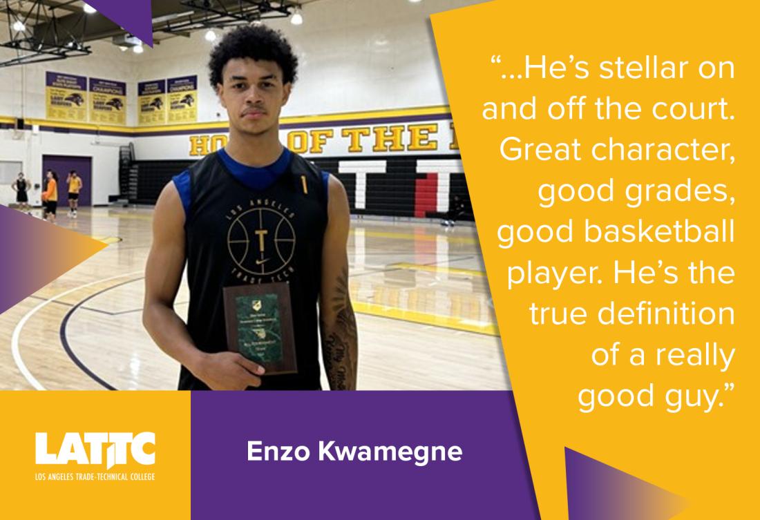 LATTC student athlete Enzo Kwamegne with his All-Tournament award