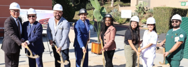 From Left to Right: Interim Vice Chancellor Leigh Sata, Interim ELAC President Monte Perez, LACCD Trustee David Vela, LACCD Interim Chancellor Alberto J. Román, LACCD Board President Nichelle Henderson, ELAC Administration of Justice Student Alexis Hernandez, ELAC Nursing Student Melissa Badillo, & ELAC Respiratory Therapy Student Moises Garcia