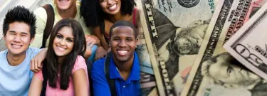 photo collage of students and US currency