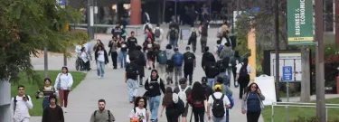 Students walk on the Cal State L.A. campus, one of California’s designated Hispanic-Serving Institutions. (Robert Gauthier / Los Angeles Times)
