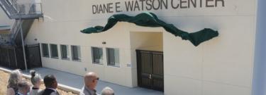 staff looking at the Diane E. Watson Center building