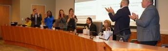 Board of Trustees applauding Chancellor's Román appointment as permanent Chancellor
